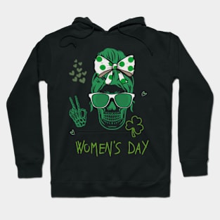 Womens St Patricks Day Skull Messy Bun Saint Pattys Paddys Women Hoodie